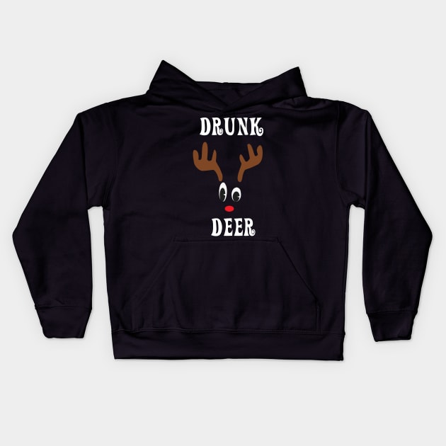 Drunk Reindeer Deer Red nosed Christmas Deer Hunting Hobbies Interests Kids Hoodie by familycuteycom